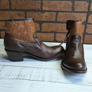 Women's Brown Leather Ankle Booties with Printed Shaft